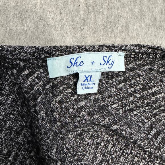 She + Sky Cardigan Sweater WMNS XL Gray/Black Marled Open Fron Tunic Ribbed - Picture 6 of 8